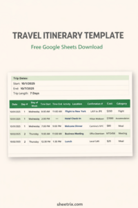 🌈 🖌️ no-stress tracker: Free Travel Itinerary Template — Google Sheets Vacation Planner