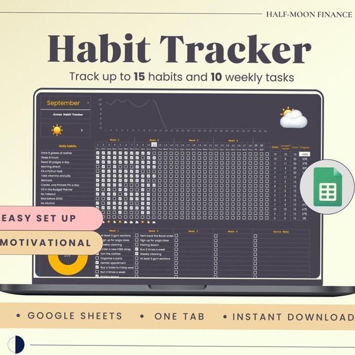 📍 🌈 no-stress tracker: Google Sheets Habit Tracker: Daily Routine & Goals Template