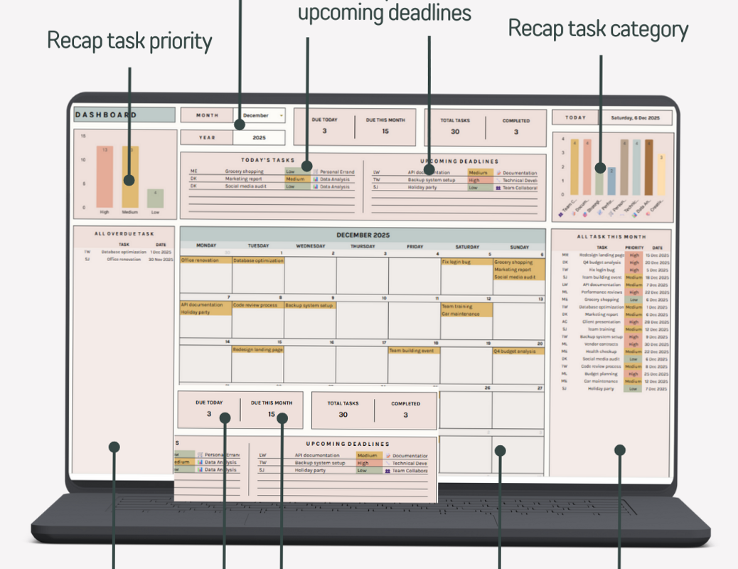 📊 🖇️ no-stress tracker: Task Tracker | Google Sheets | Digital Design Planner Tool