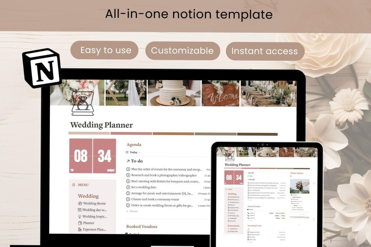 🥂 🌸 no-stress tracker: Ultimate Wedding Planner Notion Template Checklist & Itinerary