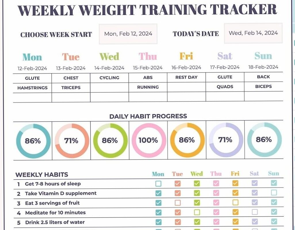 📍 🌈 no-stress tracker: Weekly Weight Training Tracker — Google Sheets Workout Planner