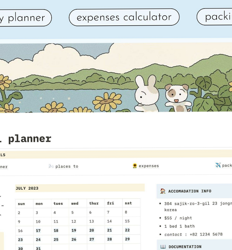 Notion Travel Planner: Easy Trip Planning Template — 🎀 ☁️ pro digital dashboard