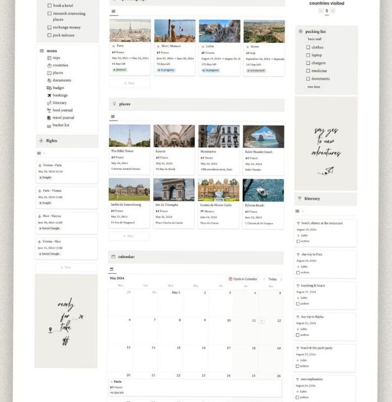 Notion Travel Planner Template | Itinerary Organizer 586 — 📊 📊 ultimate printable checklist