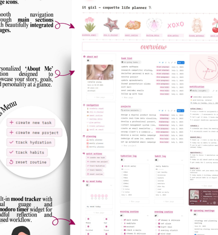 🌈 🖌️ only tool for life admin: Coquette Planner: Organize Your Dreamy Life in Notion