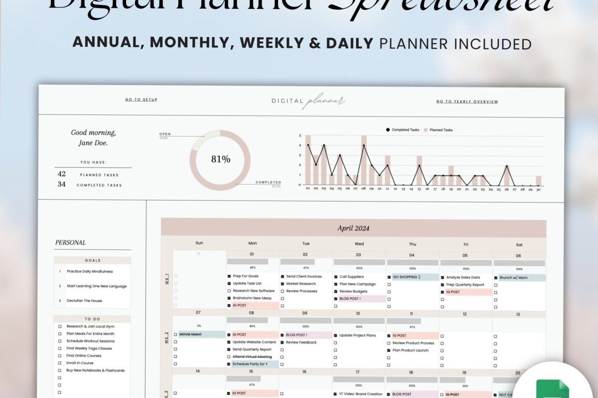 👰 🌸 only tool for life admin: Daily Schedule Planner & To-Do List Template for Google Sheets