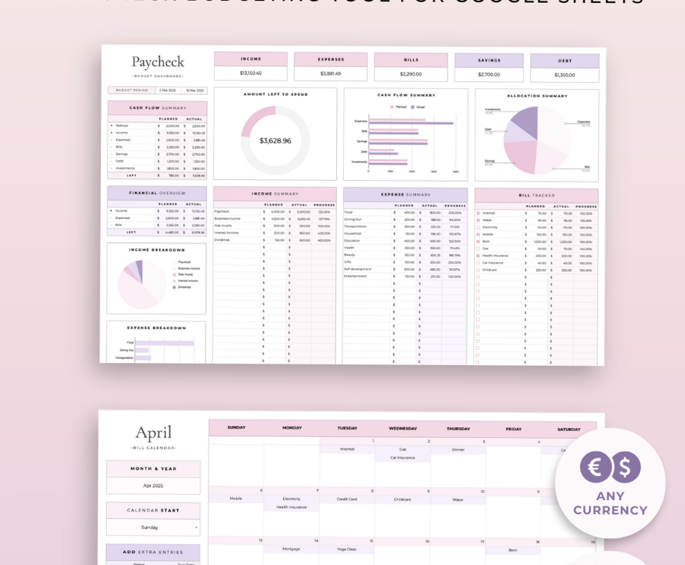 🎨 🖌️ Paycheck Budget Planner | Track Every Dollar with Google Sheets #monthlybudgeting | stay inspired all year long
