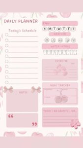 🖇️ 📁 Pink Kawaii Planner Page with Meal & Water Tracker | Printable & Digital | no-stress tracker