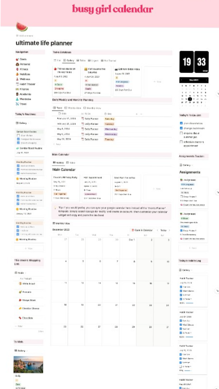 💌 💍 Pink Notion Calendar: That Girl’s 2025 Planner! | pro digital dashboard