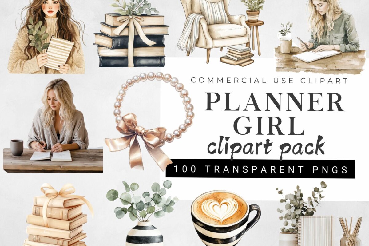 💎 💎 Planner Girl Clipart Bundle | Winter Book Lover PNGs for Scrapbooking & Planners | secret to staying productive