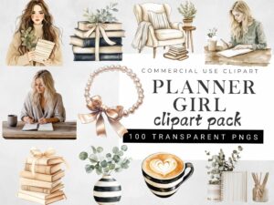 💎 💎 Planner Girl Clipart Bundle | Winter Book Lover PNGs for Scrapbooking & Planners | secret to staying productive