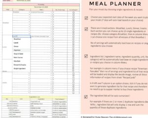 🤍 ✨ pro digital dashboard: Efficient Weekly Meal Planner & Grocery List for Google Sheets