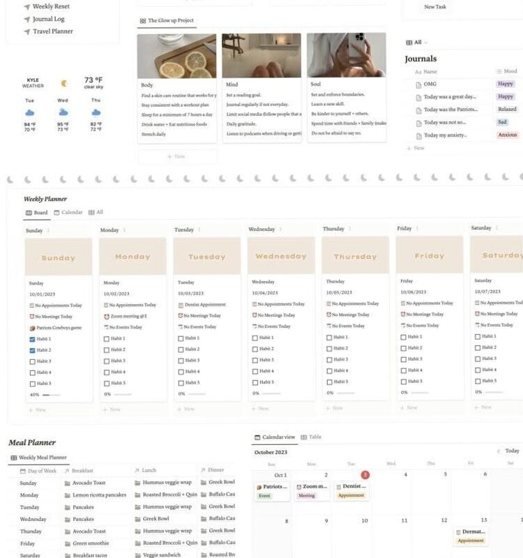 🎀 🤍 pro digital dashboard: That Girl Life Planner: Notion Homepage (9+ Pages)