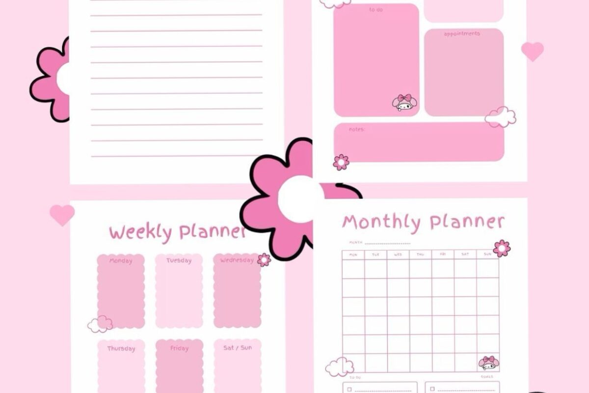 📁 🖇️ romanticize your routine: Pink Melody Kawaii Planner Template — 404 Design