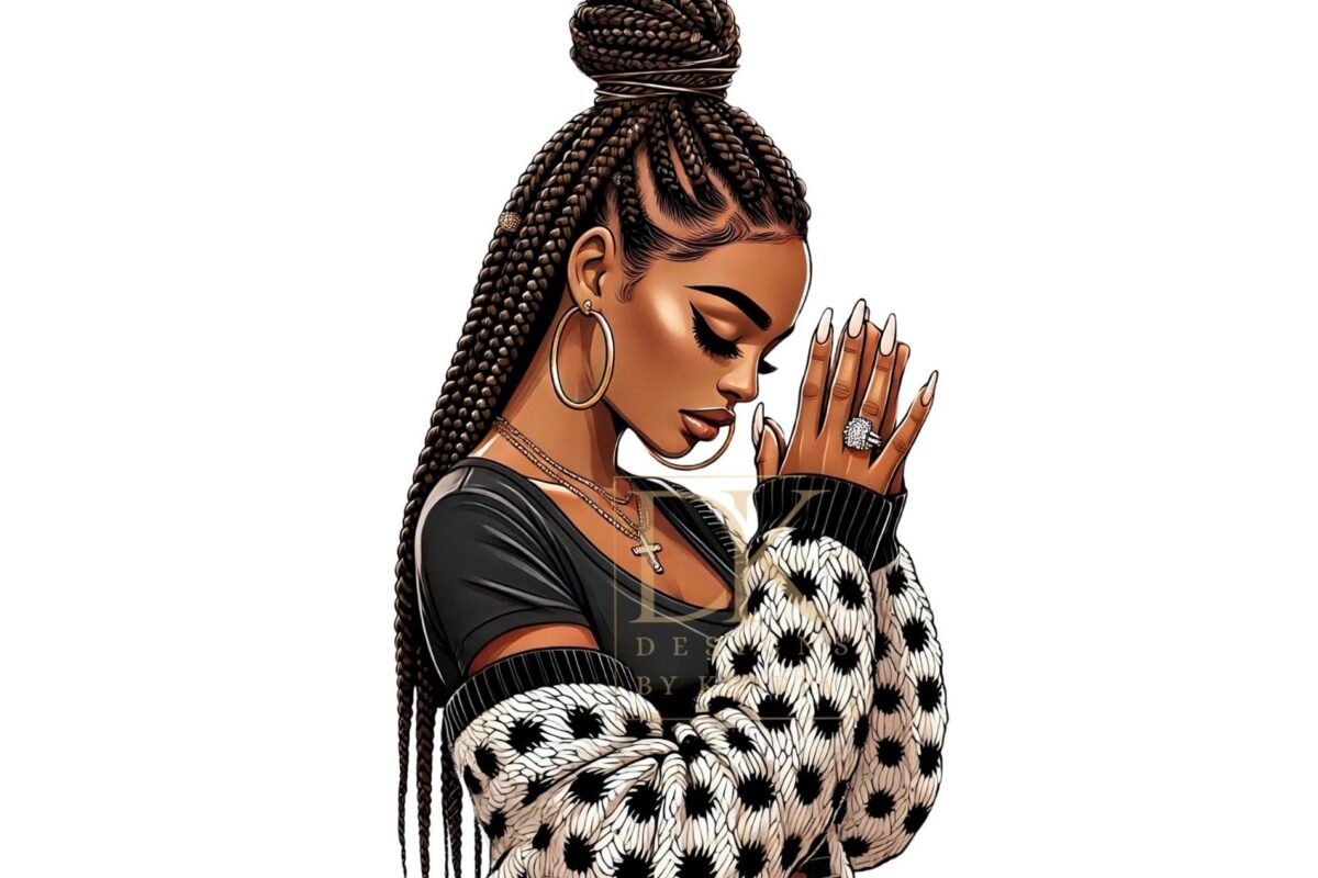 🎀 🌿 romanticize your routine: Praying Black Girl Clipart & Planner Stickers