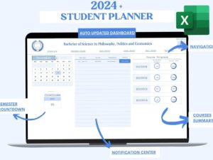 🎨 💎 seamless organization hack: 2024+ Student Planner for Excel | Blue University Course Tracker