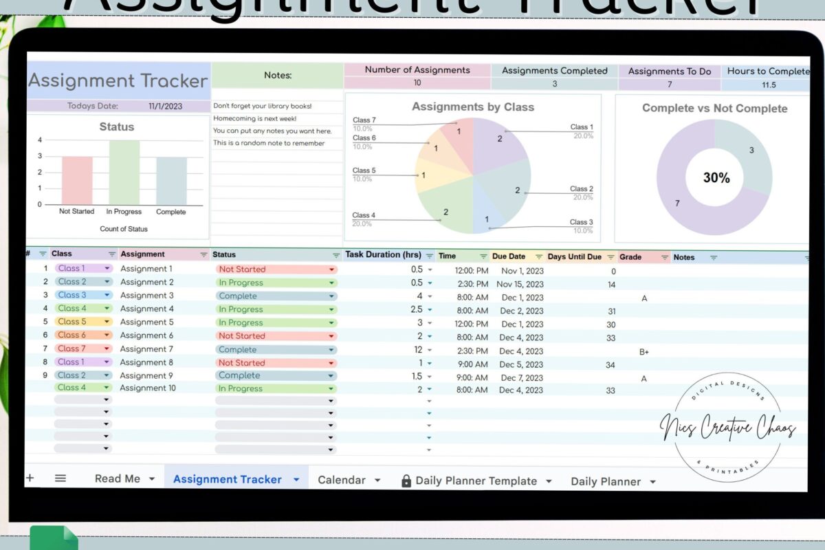 📍 🎨 seamless organization hack: Aesthetic Google Sheets Assignment Tracker & Planner