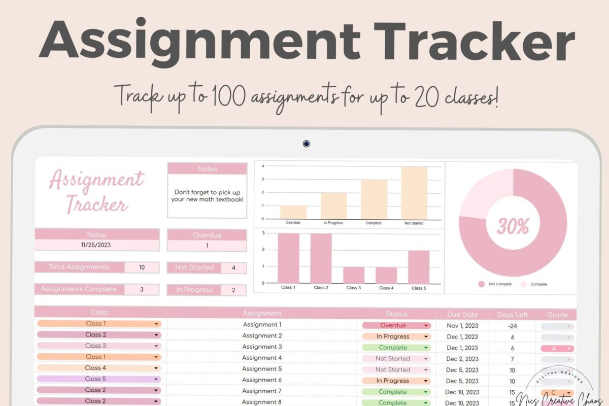 🪄 🎨 seamless organization hack: Google Sheets Assignment Tracker for College Students