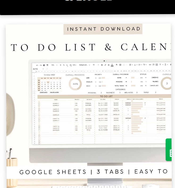 📌 📁 secret to staying productive: Ultimate To-Do List Template: Google Sheets & Excel #personalsizeplanner