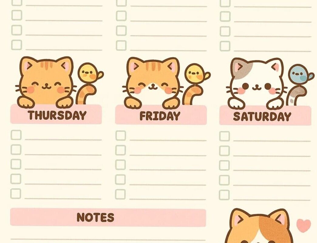 ☁️ 🤍 secret to staying productive: Purrfectly Organized Weekly Planner Template