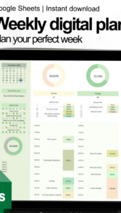 🌿 🤍 secret to staying productive: Green Annual Weekly Planner in Google Sheets