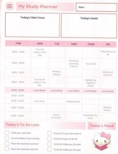 Secret to Staying Productive: Hello Kitty Study Planner | Editable Canva Template — 🪄 📍 romanticize your routine