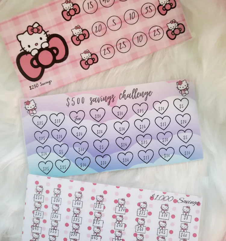 🍰 🌸 secret to staying productive: Hello Kitty Laminated Savings Challenge Envelope Design