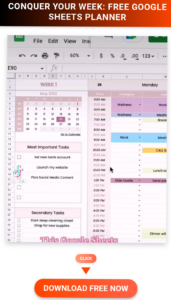 🥂 🍰 secret to staying productive: Conquer Your Week: Free Google Sheets Planner
