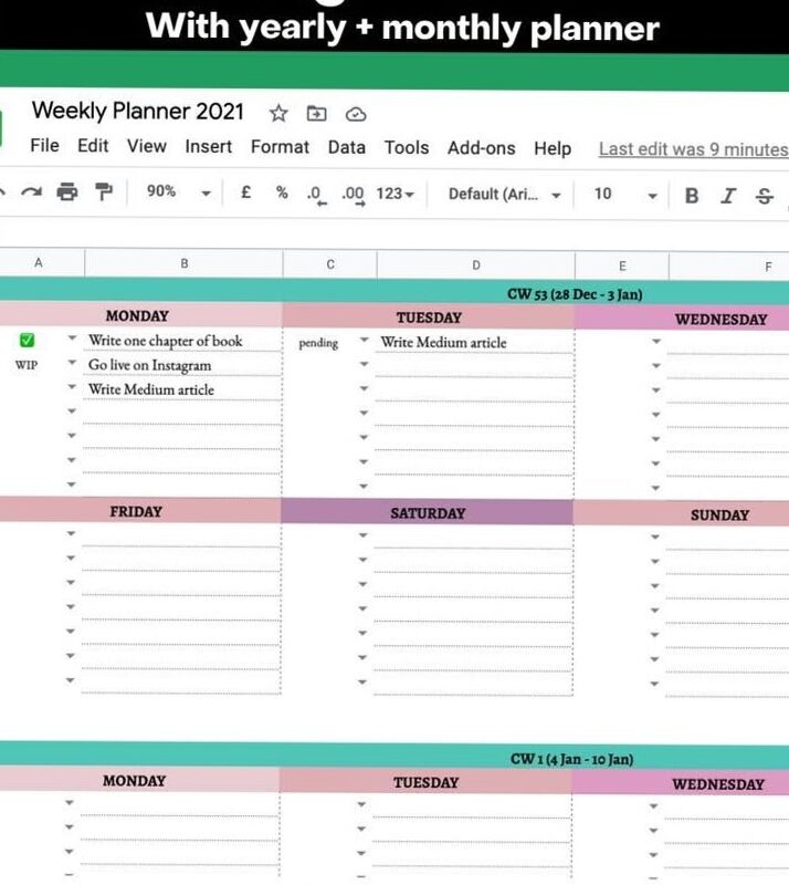 Simple Weekly Google Sheets Planner 2026 (Free Template) — 🖌️ 🖌️ romanticize your routine