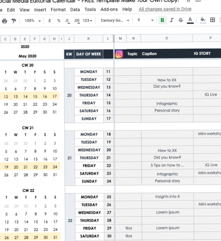 Social Media Content Calendar Google Sheet Template — ☁️ 🎀 secret to staying productive