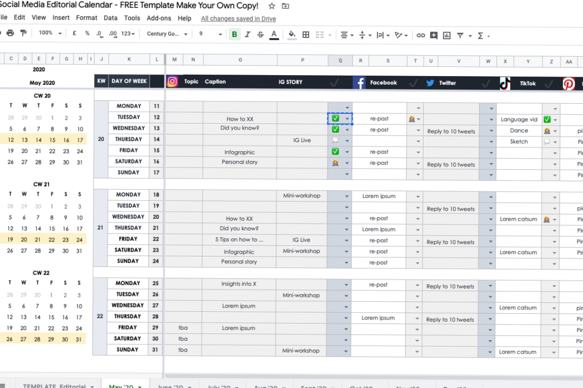 Social Media Editorial Calendar 2020 Free Template — 🖇️ 📊 romanticize your routine