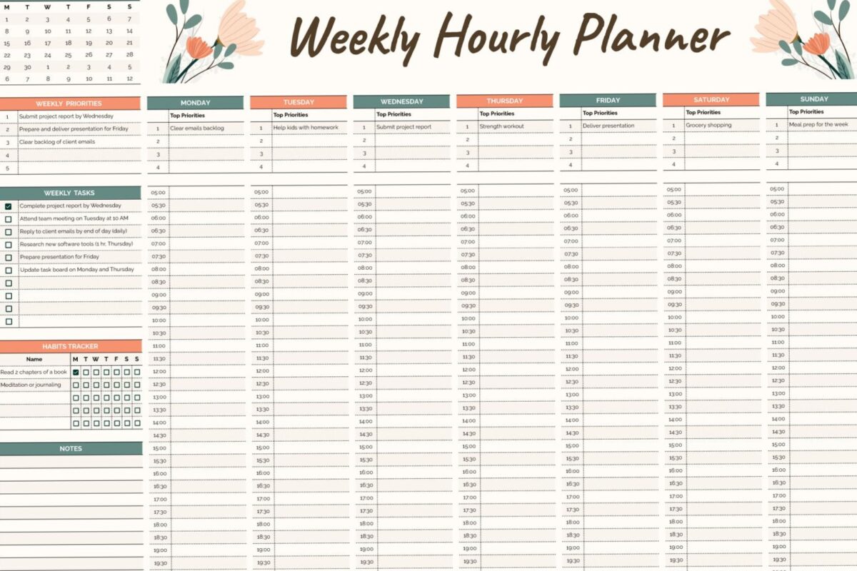 🎀 🤍 stay inspired all year long: Weekly Hourly Planner – Free Google Sheets & Excel Template