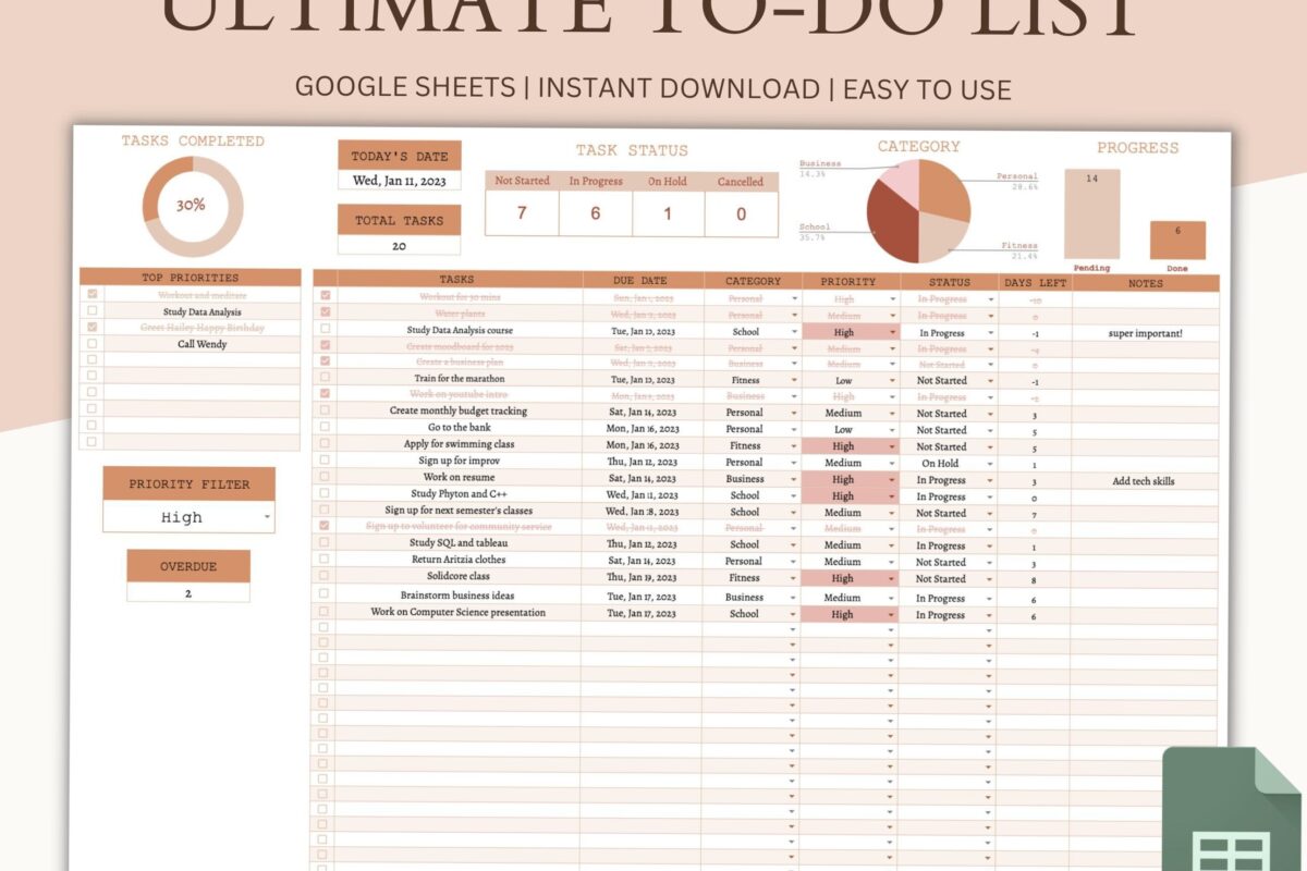 🖌️ 🖌️ stay inspired all year long: Organize Your Day with the Ultimate To-Do List Google Sheet Template