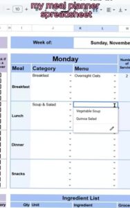 🌿 🎀 stay inspired all year long: Track Recipes, Plan Menus, Save Time with My Google Sheets Excel Meal Planner