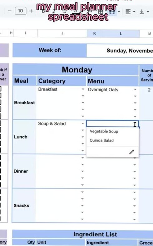 🌿 🎀 stay inspired all year long: Track Recipes, Plan Menus, Save Time with My Google Sheets Excel Meal Planner