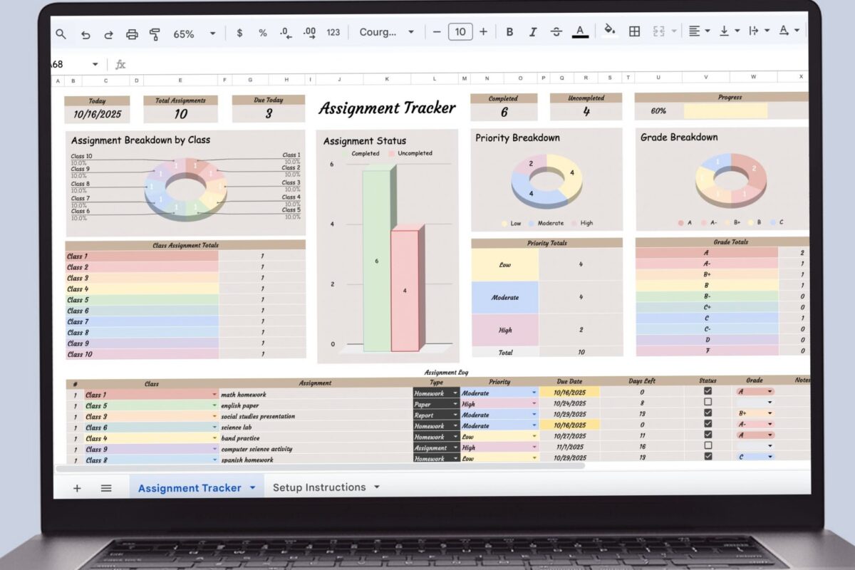 Student Assignment Tracker Spreadsheet | Creative Planner Tools — 💎 🌈 seamless organization hack