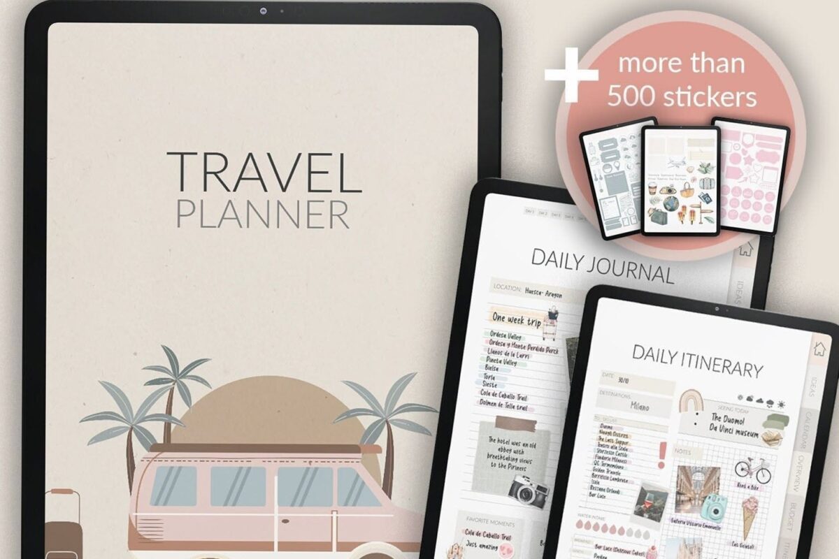 Stylish Digital Travel Planner for iPad + 500 Stickers — 📁 📁 romanticize your routine