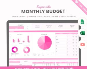 💍 💌 Stylish Pink Budget Planner for Google Sheets & Excel | pro digital dashboard