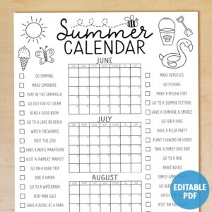 Summer Vacation Planner: Editable Calendar & Activity Tracker — 👰 💍 ultimate printable checklist