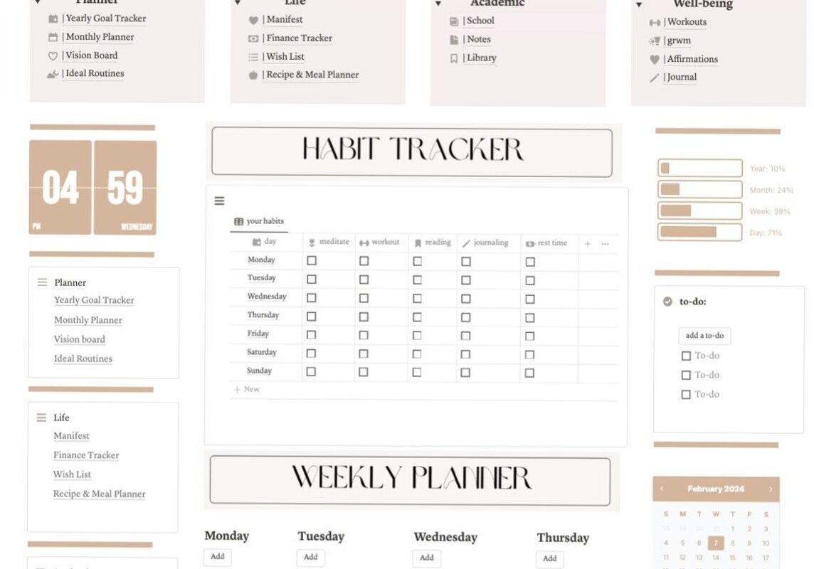 That Girl 2024: Aesthetic Notion Life Planner Template — 📍 🖌️ pro digital dashboard