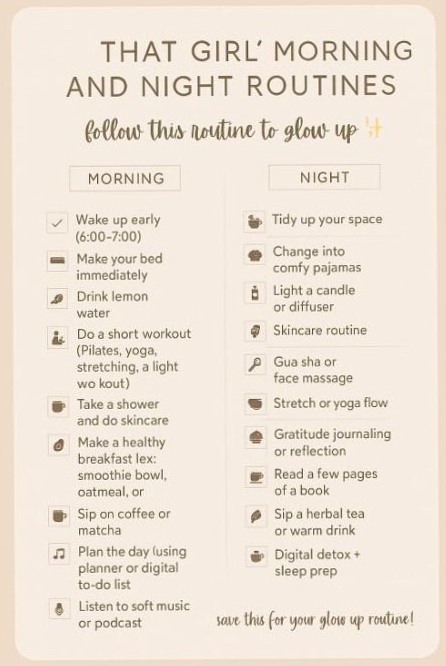 That Girl Glow Up Routine Checklist | Morning & Night — 🖇️ 📝 essential planning guide