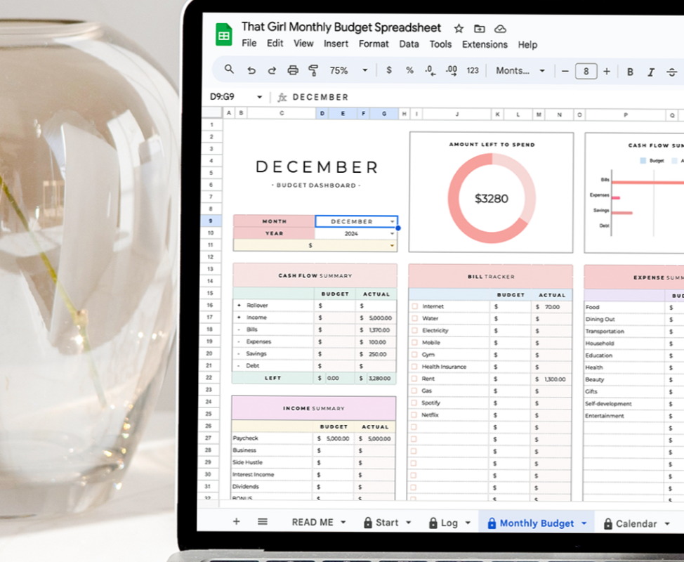 🌿 ☁️ That Girl Monthly Budget Template | Expense Tracker & Planner | ultimate printable checklist