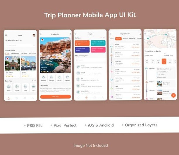 💍 💍 Trip Planner Mobile App UI Kit | Premium PSD Design | romanticize your routine