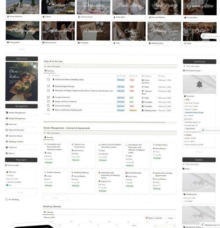 🍰 💌 Ultimate Notion Wedding & Honeymoon Planner Template | game-changing digital system