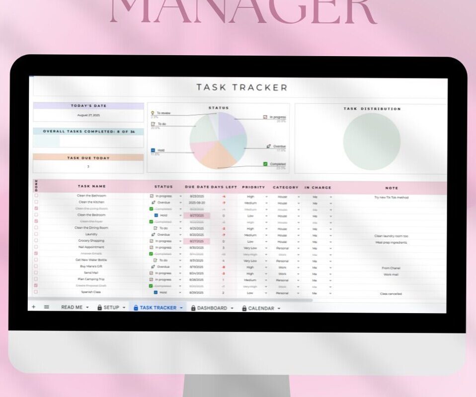 🪄 🌈 ultimate printable checklist: Aesthetic Google Sheets Planner | Digital Task Tracker for Busy Women