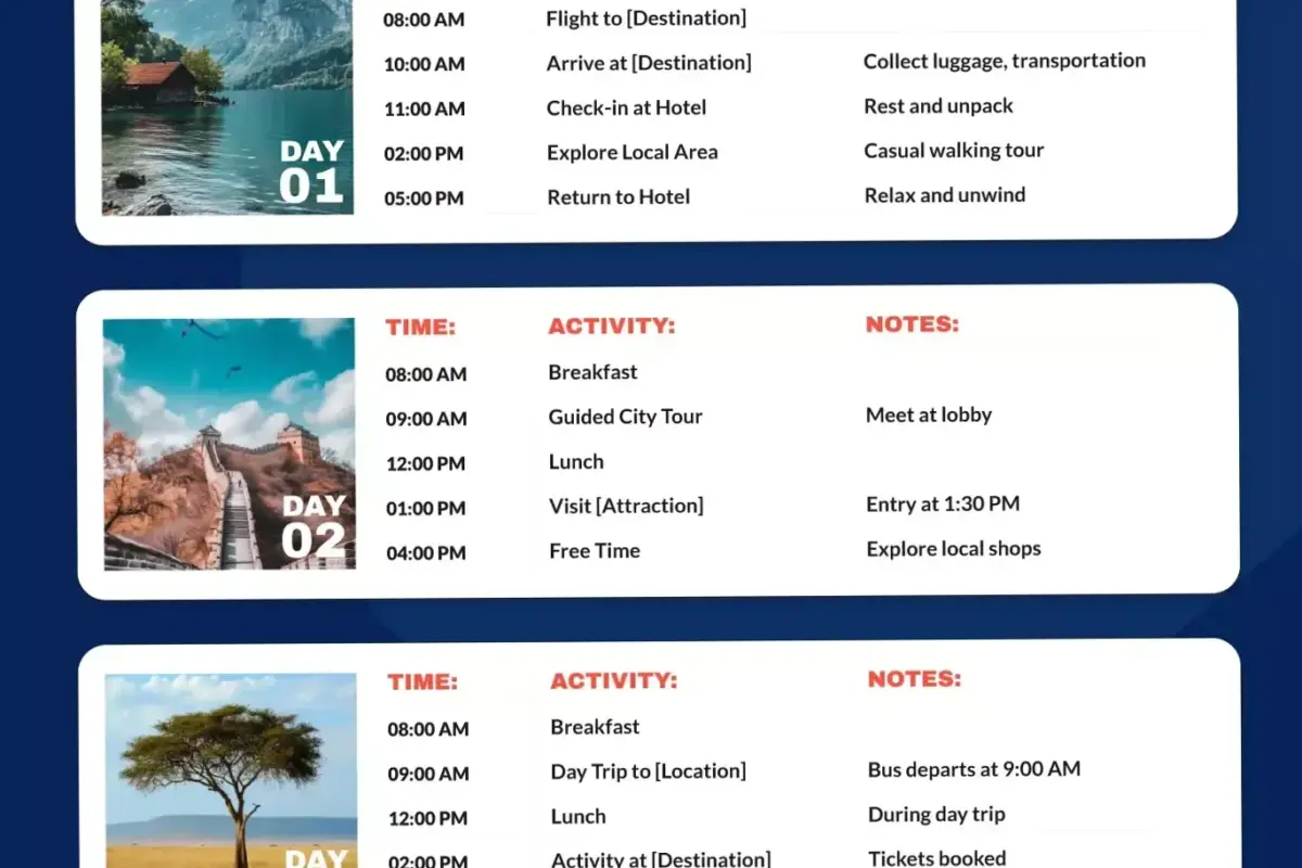 💌 🍰 ultimate printable checklist: Bright Travel Itinerary Template — Free Google Docs Design