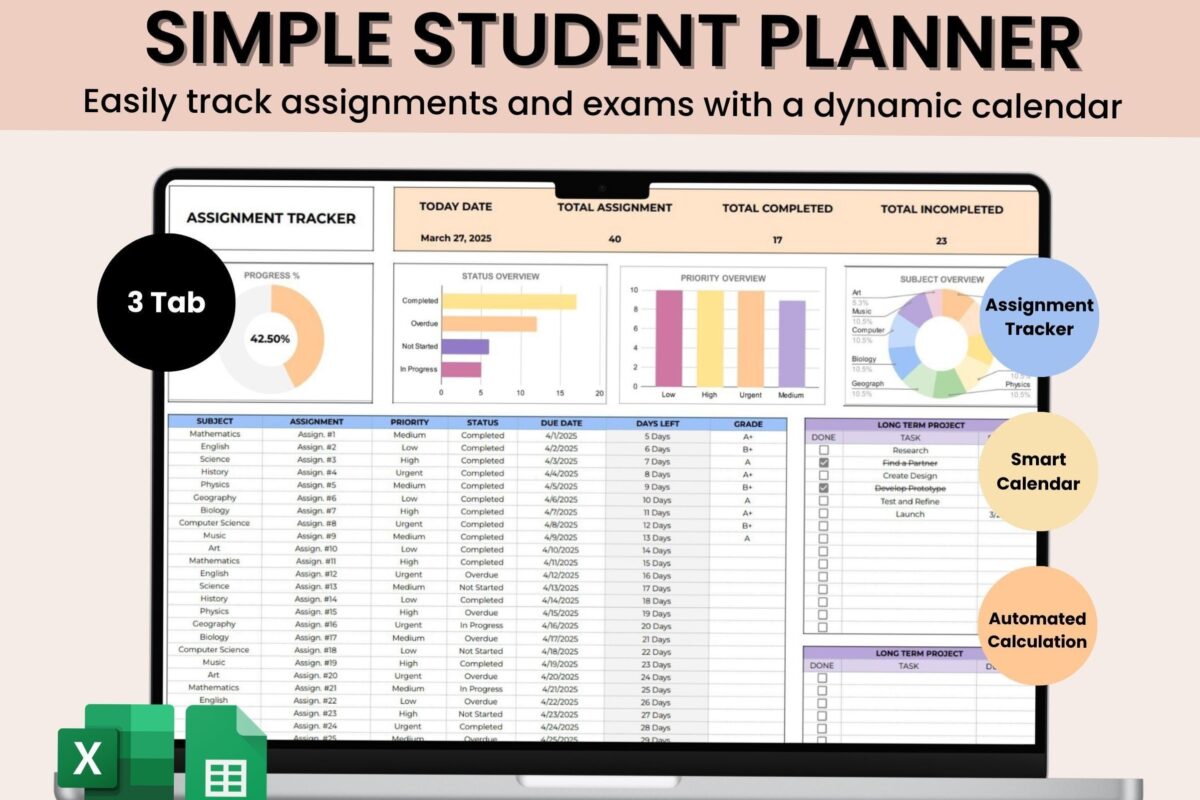 🌸 🥂 Ultimate Student & College Planner Spreadsheet for Academic Success | only tool for life admin