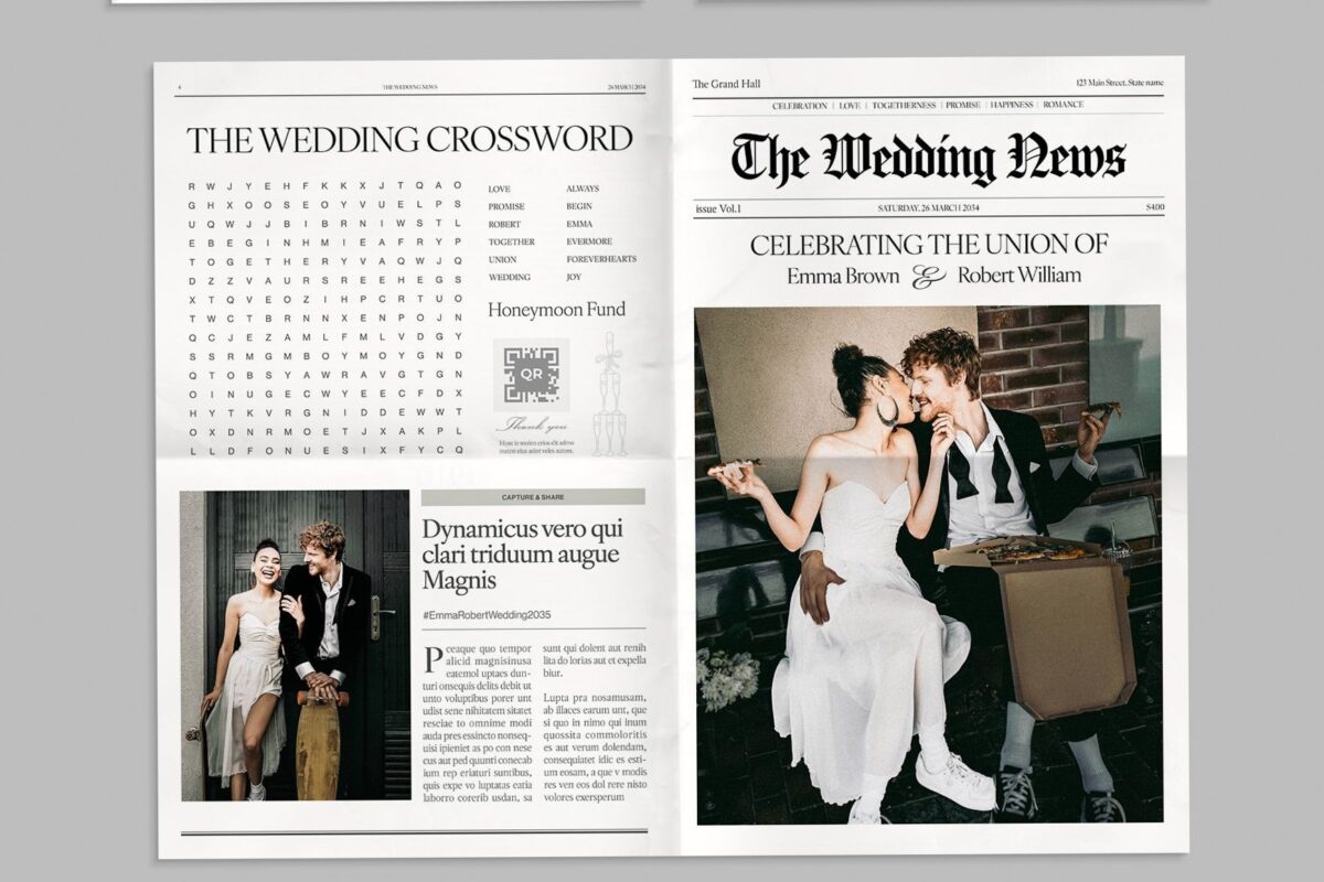 🕯️ 🤍 Wedding Newspaper Template | Brandpacks Design | romanticize your routine