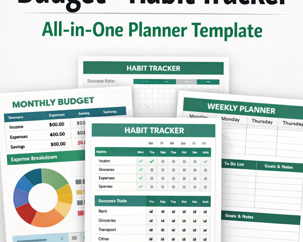 📍 🪄 Weekly Budget & Habit Tracker | Productivity Planner Template | no-stress tracker