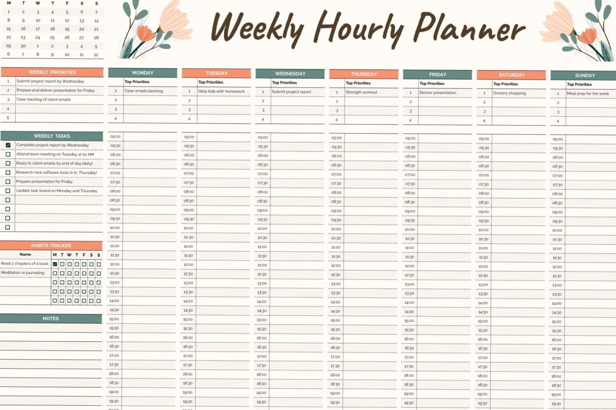 Weekly Hourly Planner Free Google Sheets & Excel Template — 💌 👰 dream life manifestation
