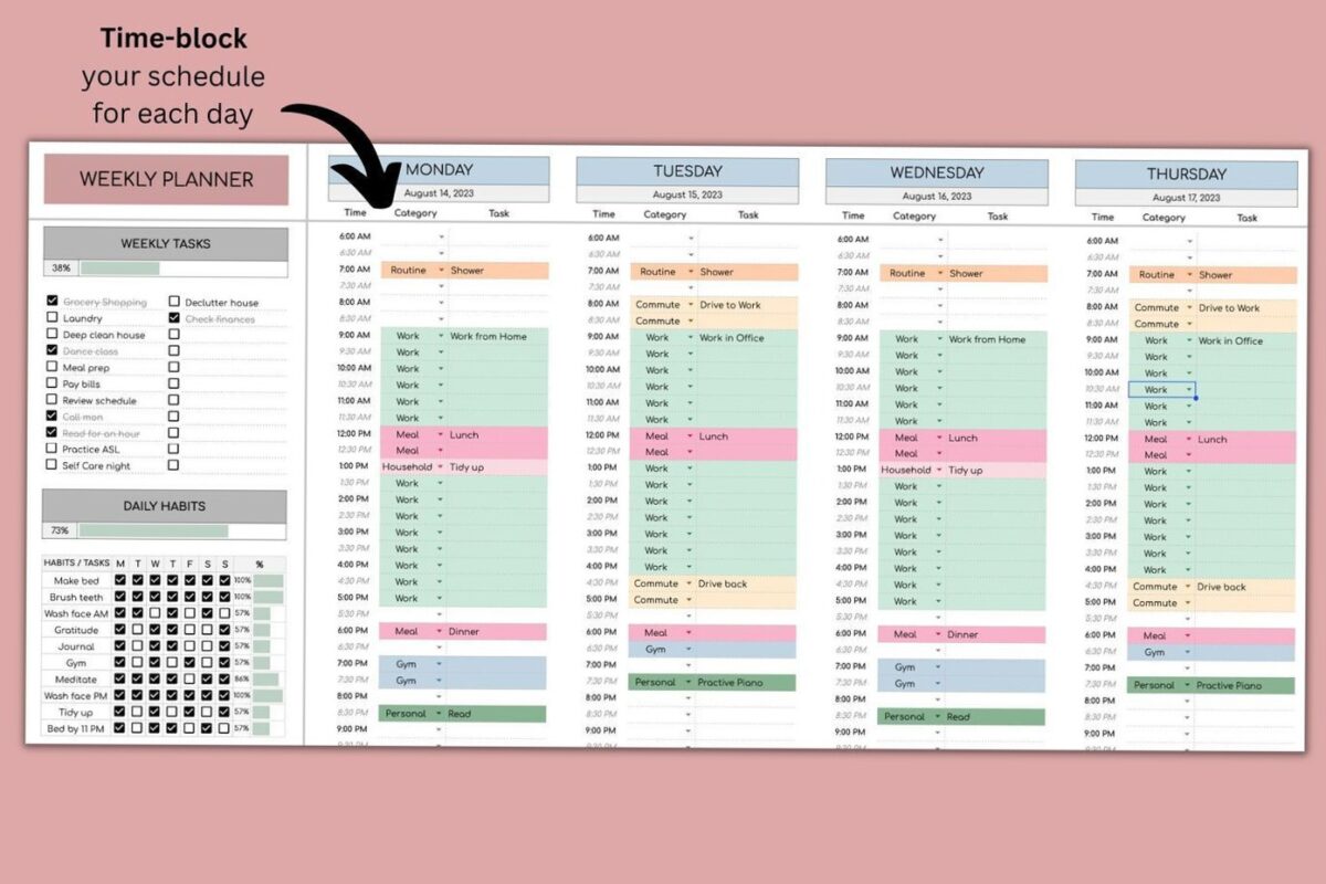 🥂 💍 Weekly Planner | Google Sheets Template | stay inspired all year long